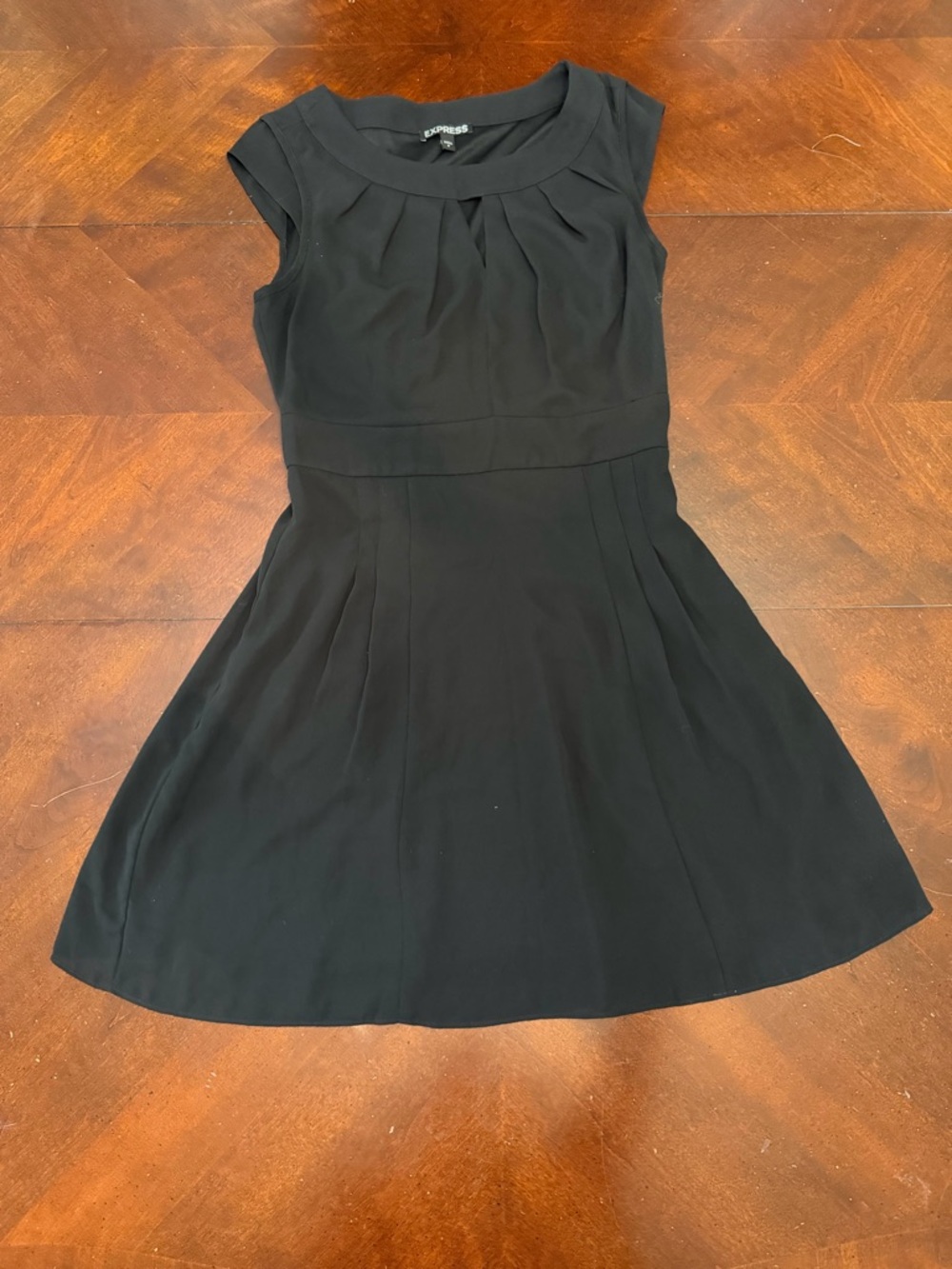 Express Black Cap-Sleeve Fit & Flare Mini Dress